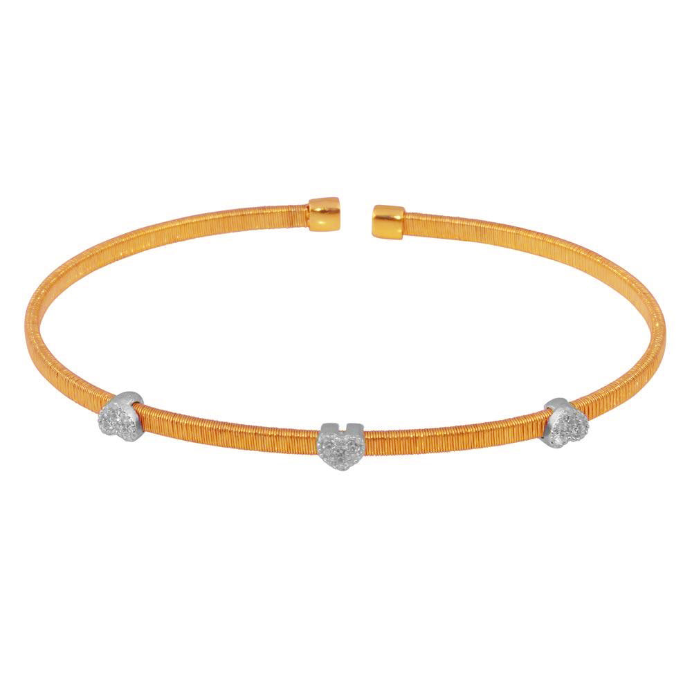 Rose Gold Plated 925 Sterling Silver Three Heart Open Bangle with CZ - ARB00006RGP