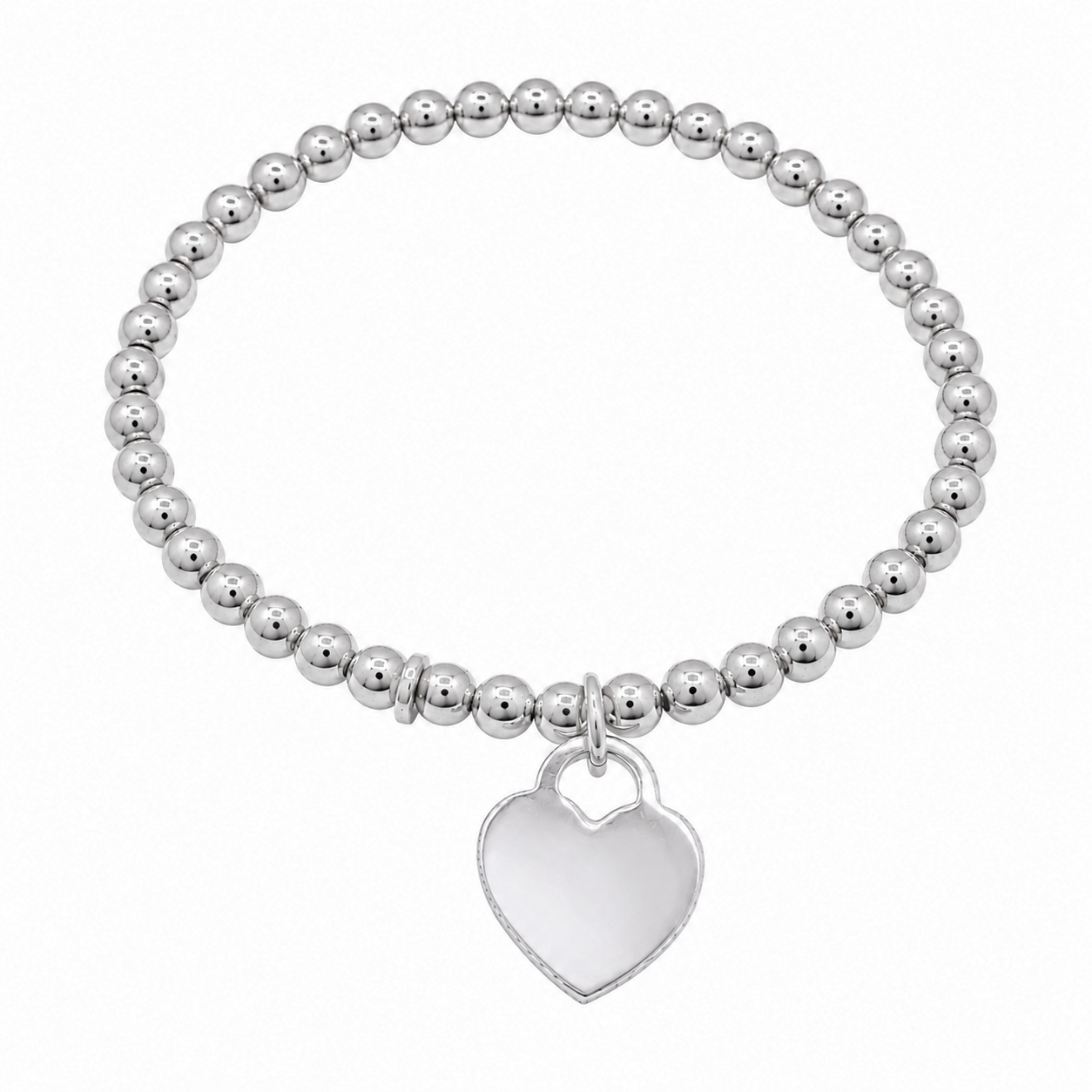 Pulsera de cuentas de corazón en plata de ley 925 rodiada - ARB00064RH