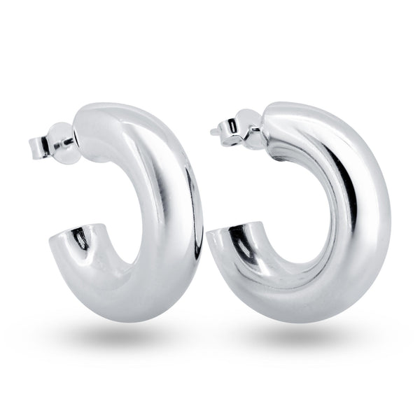 925 Sterling Silver High Polished Puffed Hoop Earring - ARE00031