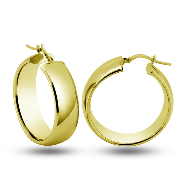 Gold Plated 925 Sterling Silver Half Round Puffed Tube Hoop Earring - ARE00035GP