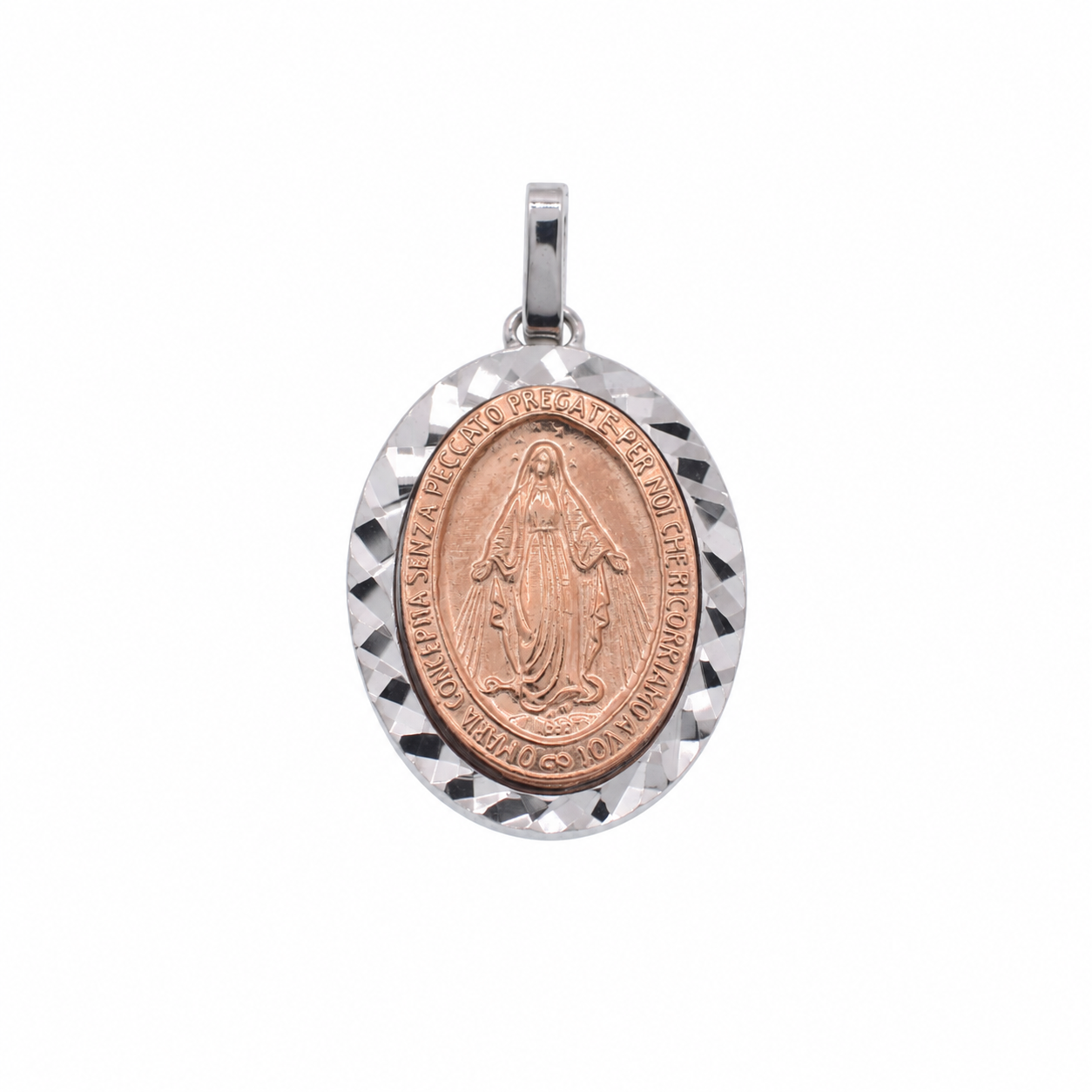 Two-Tone 925 Sterling Silver Virgin Mary Medallion Pendant - ARP00018RGP