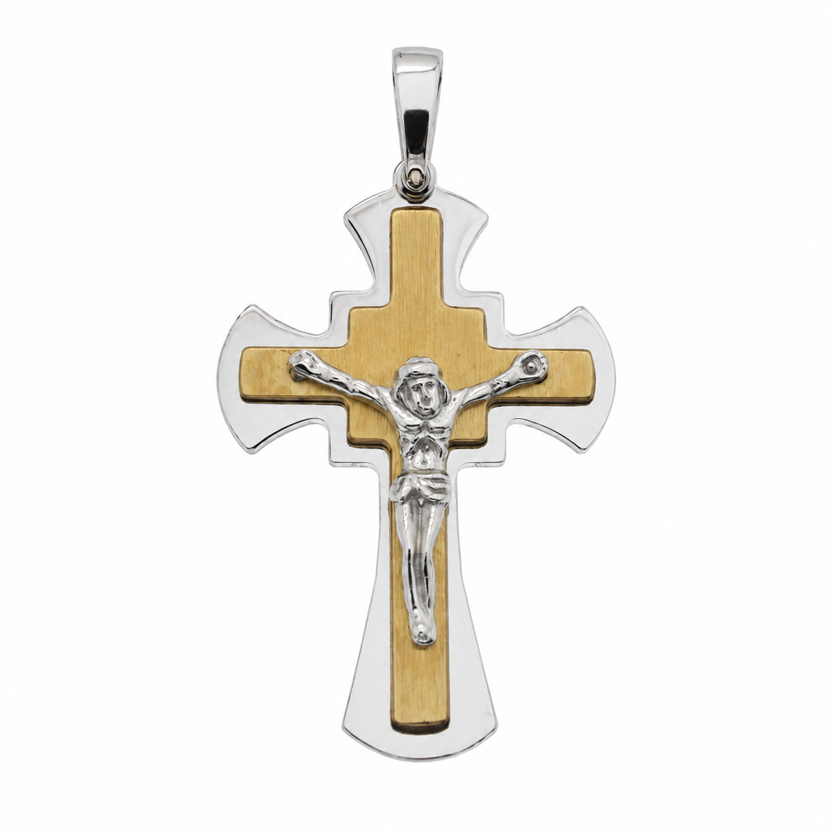 Colgante crucifijo pequeño bicolor de plata de ley 925 - ARP00032GP