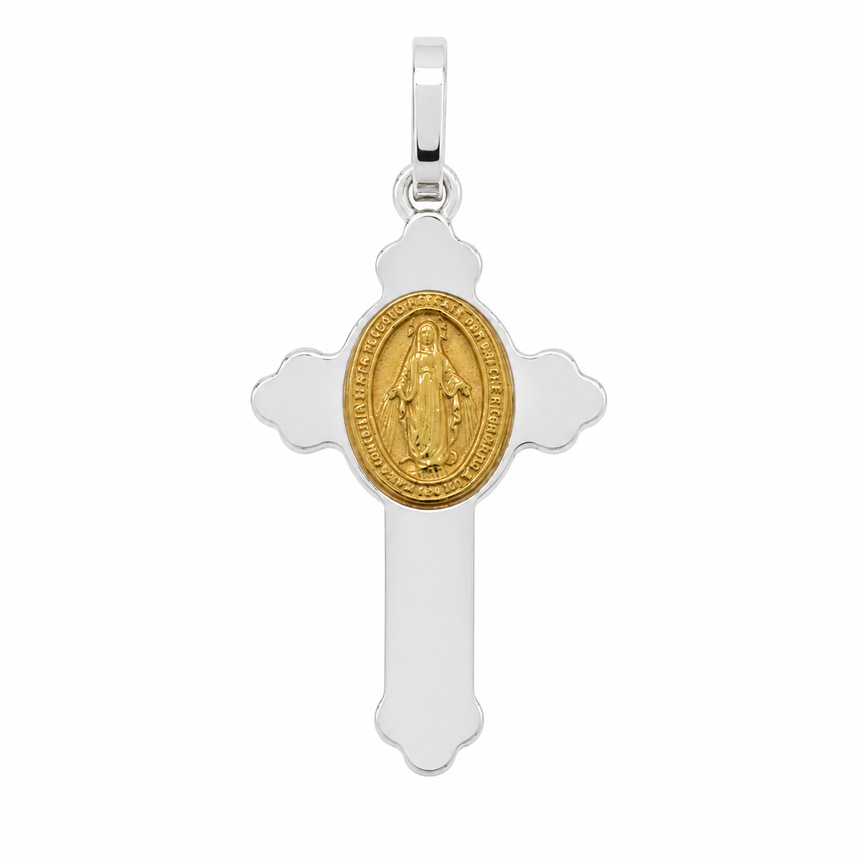 Colgante de cruz con medallón en plata de ley 925 rodiada - ARP00035