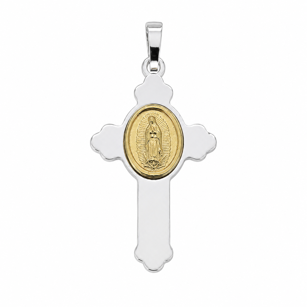 Colgante de cruz de plata de ley 925 rodiada con medallón bañado en oro - ARP00036GP