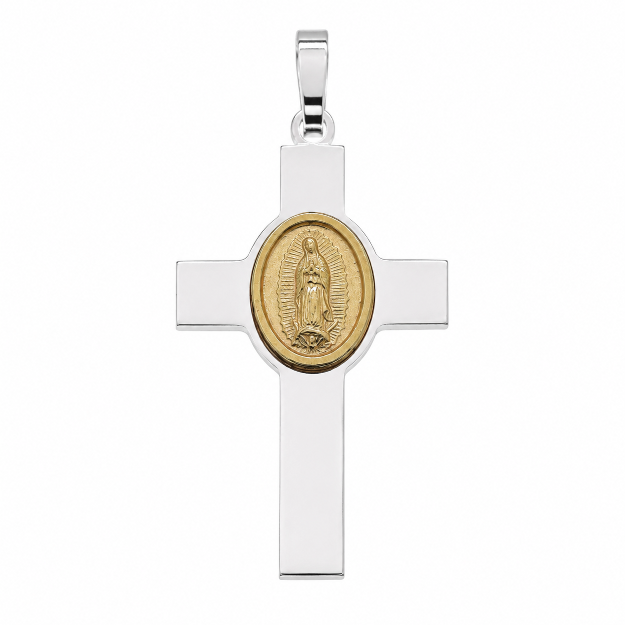 Colgante de cruz de plata de ley 925 rodiada con medallón bañado en oro rosa - ARP00038RGP