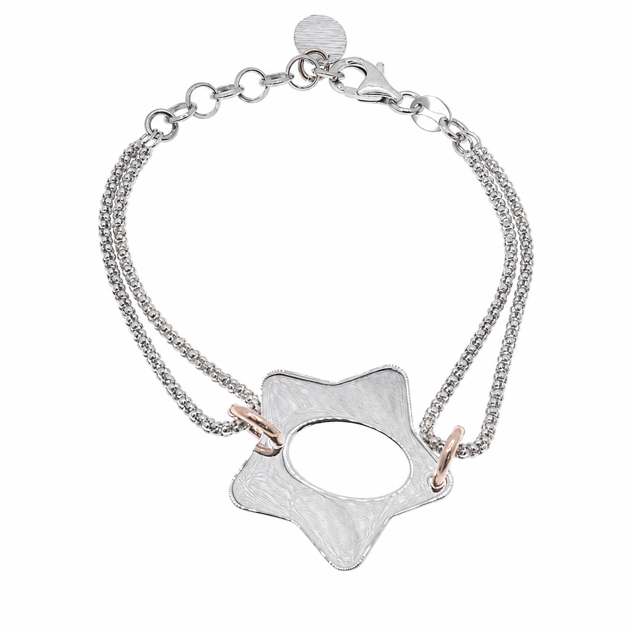Clearance - Two-Tone 925 Silver Popcorn Link Star Bracelet - B00018