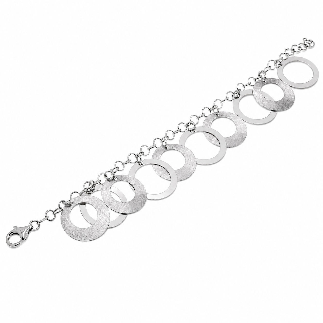 Rhodium Plated 925 Silver Multi Circle Charm Bracelet - B00032