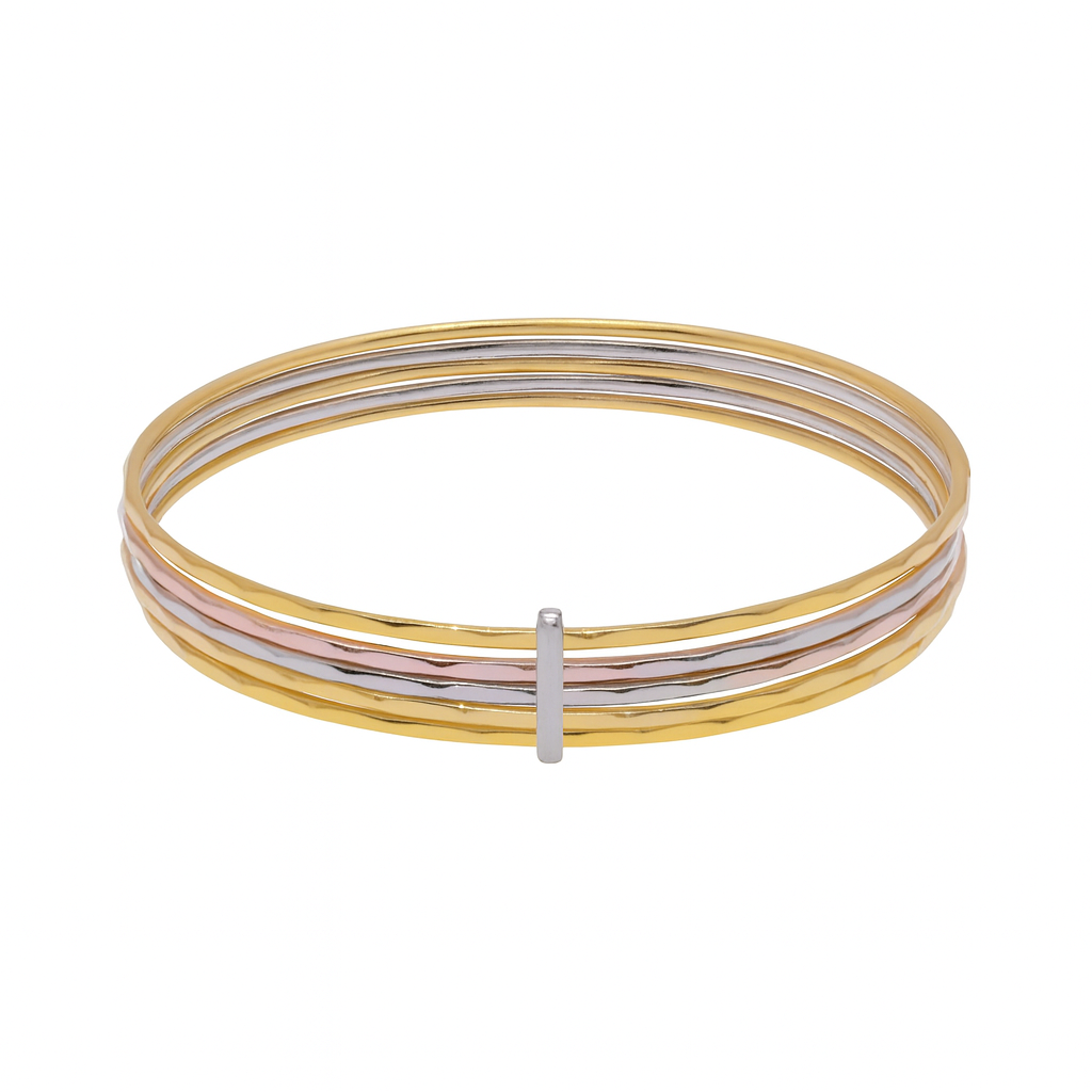 Three-Tone Sterling Silver 925 Diamond Cut Stackable Seminario Bangle Bracelet - BG141