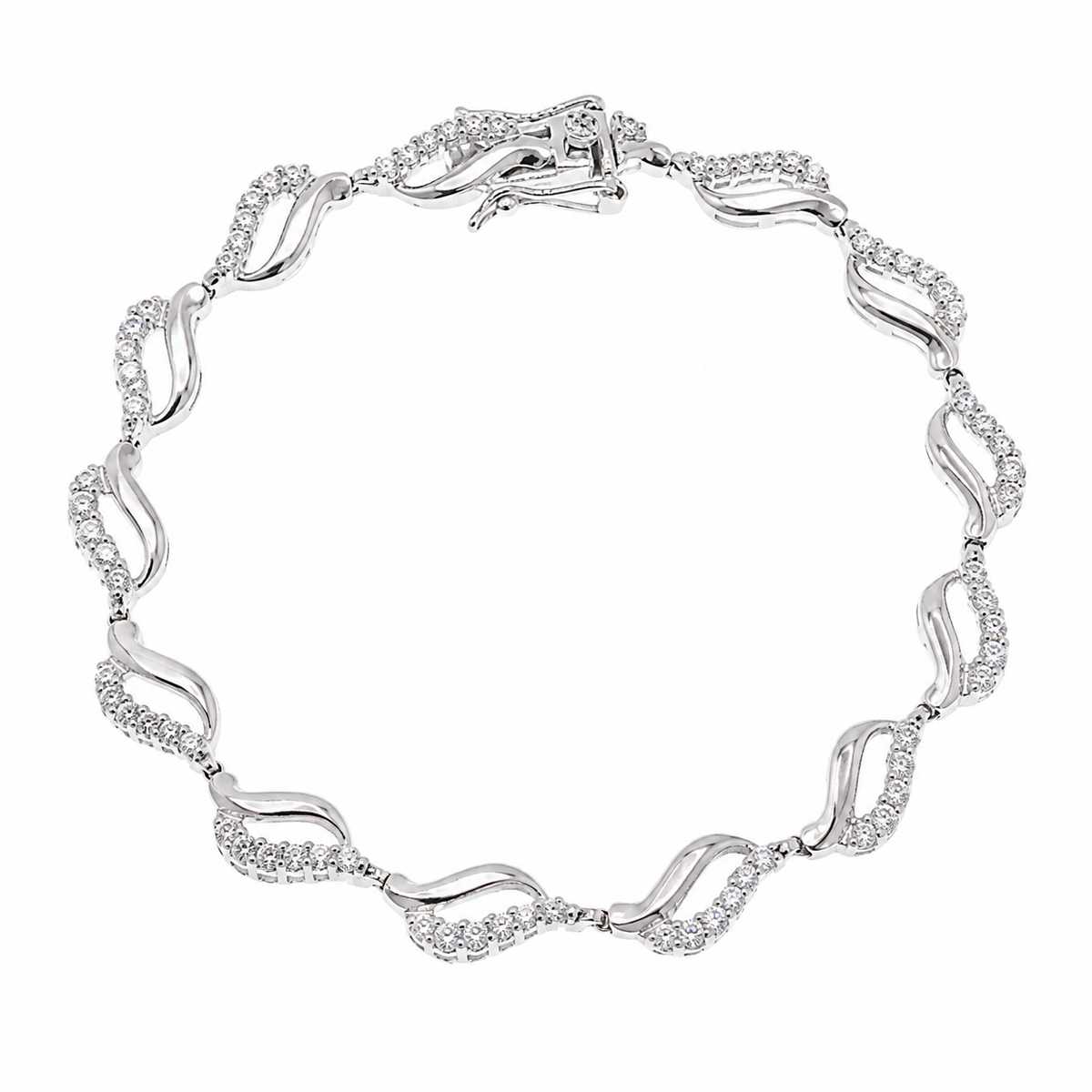 Pulsera de tenis con circonita transparente de onda abierta chapada en rodio de plata 925 - BGB00107