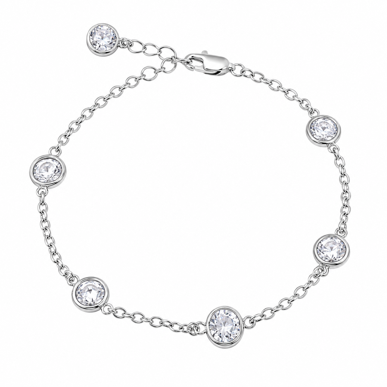 Pulsera de círculos de circonitas cúbicas chapadas en rodio de plata 925 - BGB00214