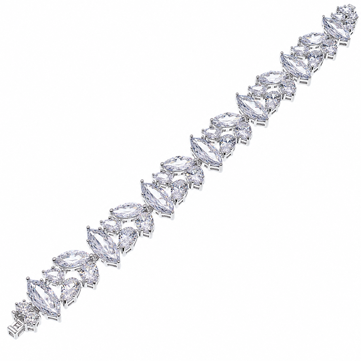 Rhodium Plated 925 Sterling Silver Mixed Shapes CZ Bracelet - BGB00305
