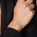 Rhodium Plated 925 Sterling Silver Clover Bracelet with Clear CZ - BGB00311