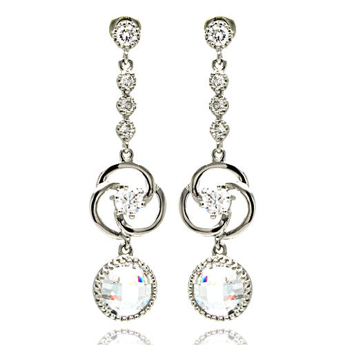 Pendientes colgantes de circonitas cúbicas con diseño en espiral y baño de rodio en plata 925 - BGE00185