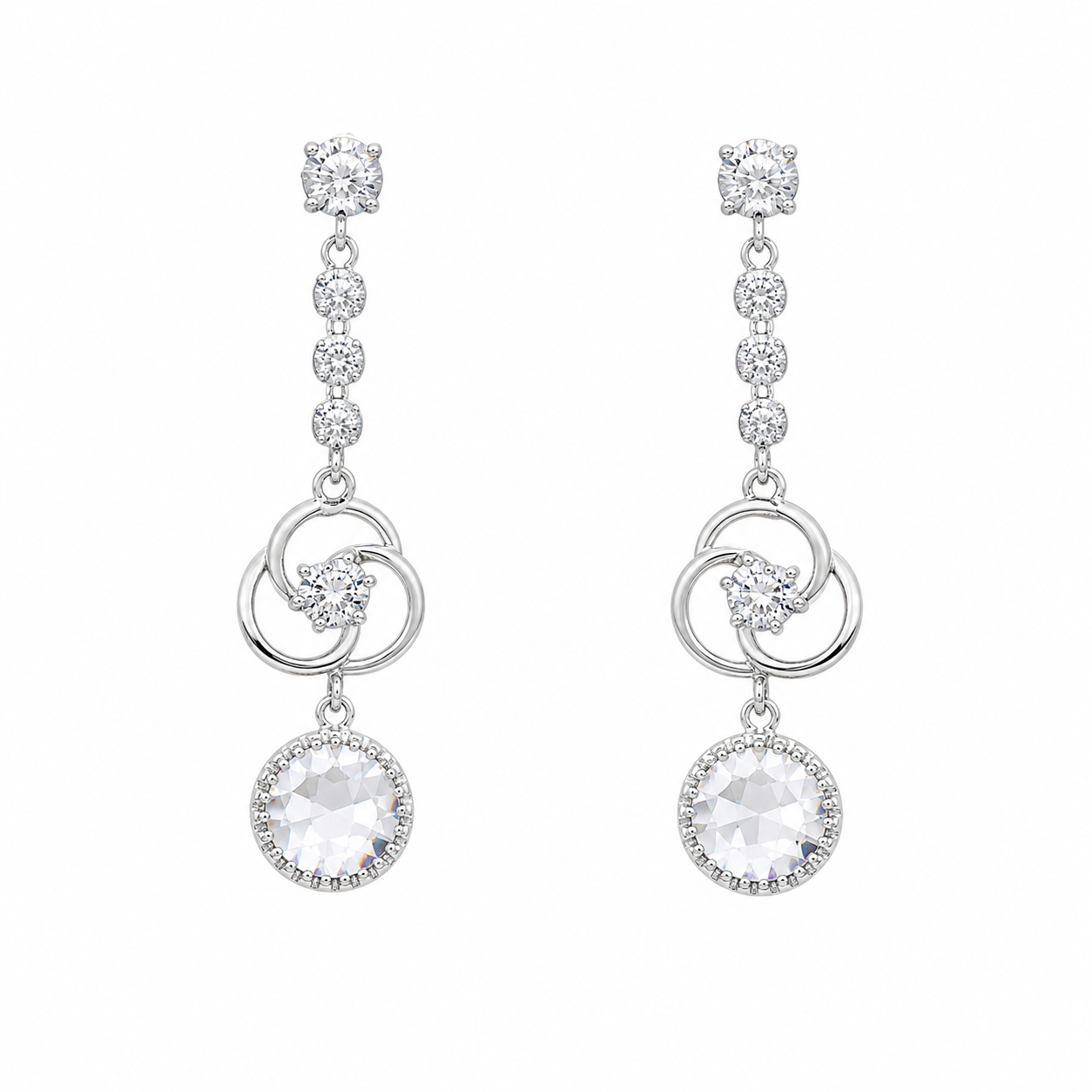 Pendientes colgantes de circonitas cúbicas con diseño en espiral y baño de rodio en plata 925 - BGE00185