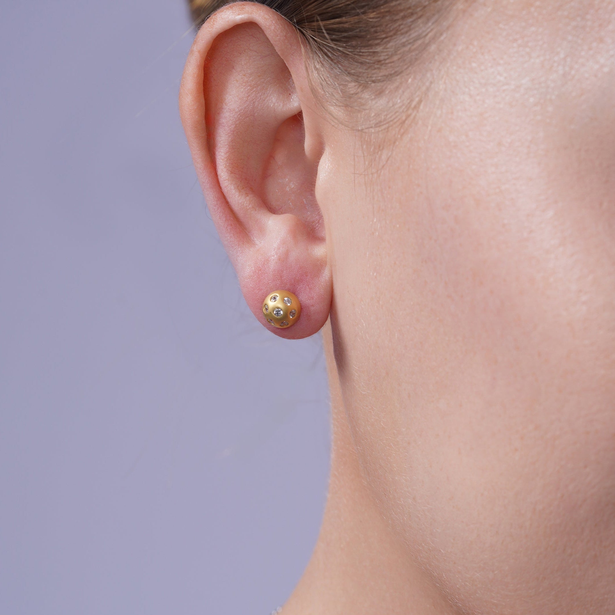 Silver 925 Gold Rhodium Plated Round Disco Ball CZ Stud Earrings - BGE00265