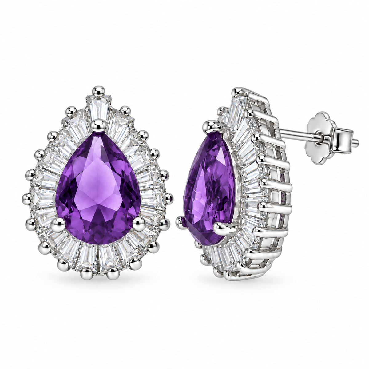 Pendientes de tuerca con circonita cúbica en forma de lágrima chapada en rodio, color rojo y pavé transparente, plata 925 - BGE00335