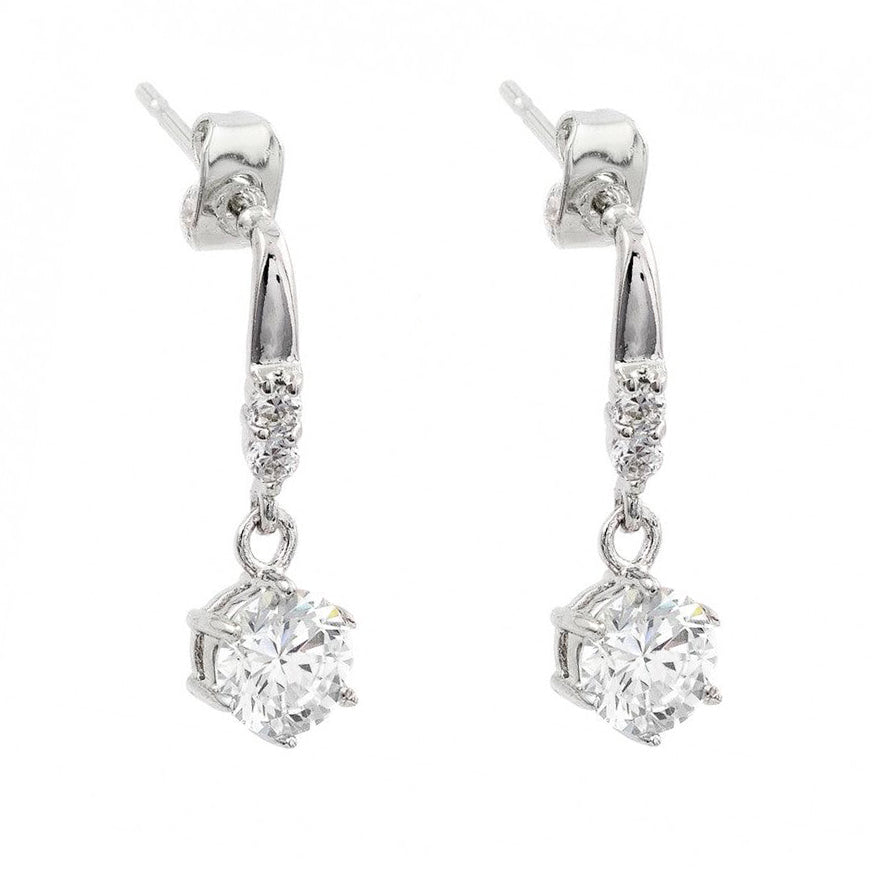 Silver 925 Rhodium Plated Round Center CZ Dangling Stud Earrings - BGE00378