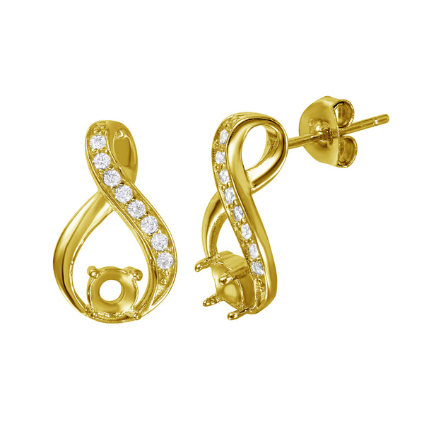 Gold Plated 925 Sterling Silver Infinity Designed Personalized Mounting With Cubic Zirconia Stones Earrings - BGE00393GP