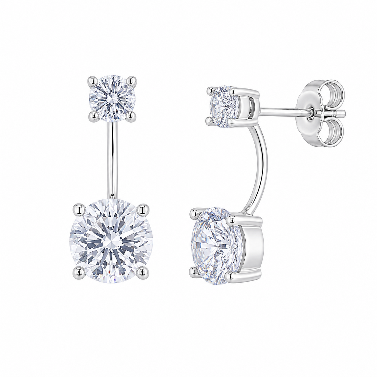 Rhodium Plated 925 Sterling Silver Telephone Ear Jacket CZ Earrings - BGE00532