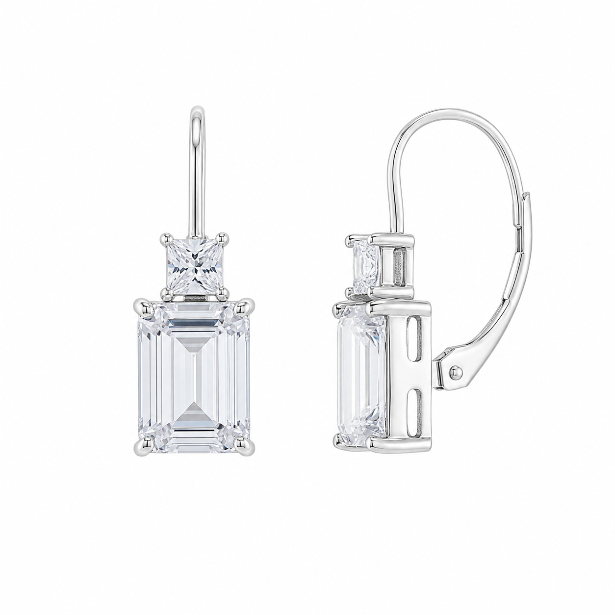 Rhodium Plated 925 Sterling Silver Baguette CZ Earring - BGE00711