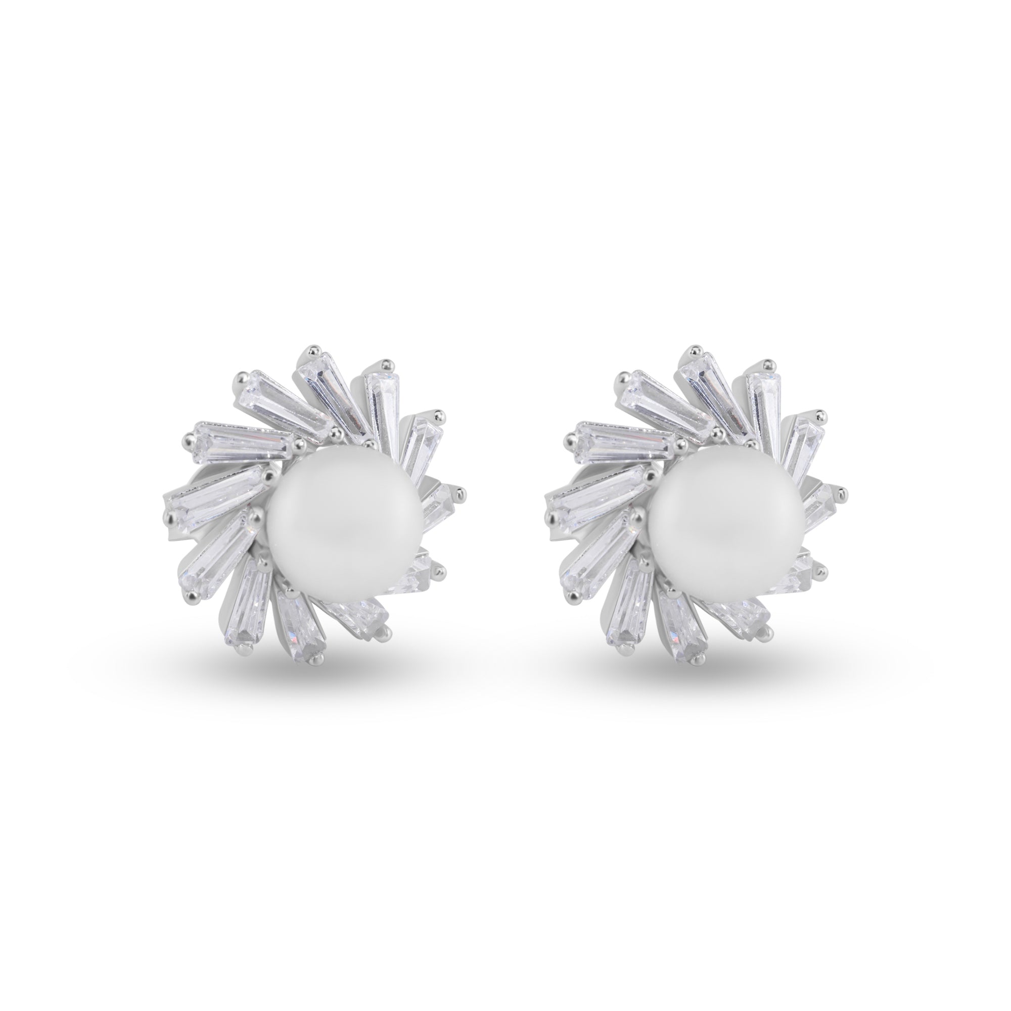 Women'S Brass Silver - Toned & Off - White Rhodium - Plated Cz - Studded Drop Earrings