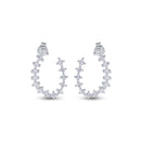 Rhodium Plated 925 Sterling Silver Indented Semi Hoop Square Cut Clear CZ Stud Earrings - BGE00747