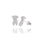 Rhodium Plated 925 Sterling Silver Dog Studded Clear CZ 6.7mm x 10mm Stud Earrings - BGE00753
