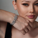 Clearance-Silver 925 Rhodium Plated Flower Design CZ Bangle Bracelet - BGG00036