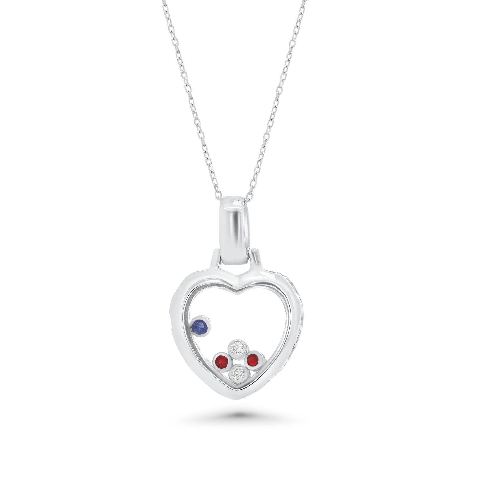 Rhodium Plated 925 Sterling Silver Floating Colored CZ Heart Locket Pendant Necklace- BGP00005