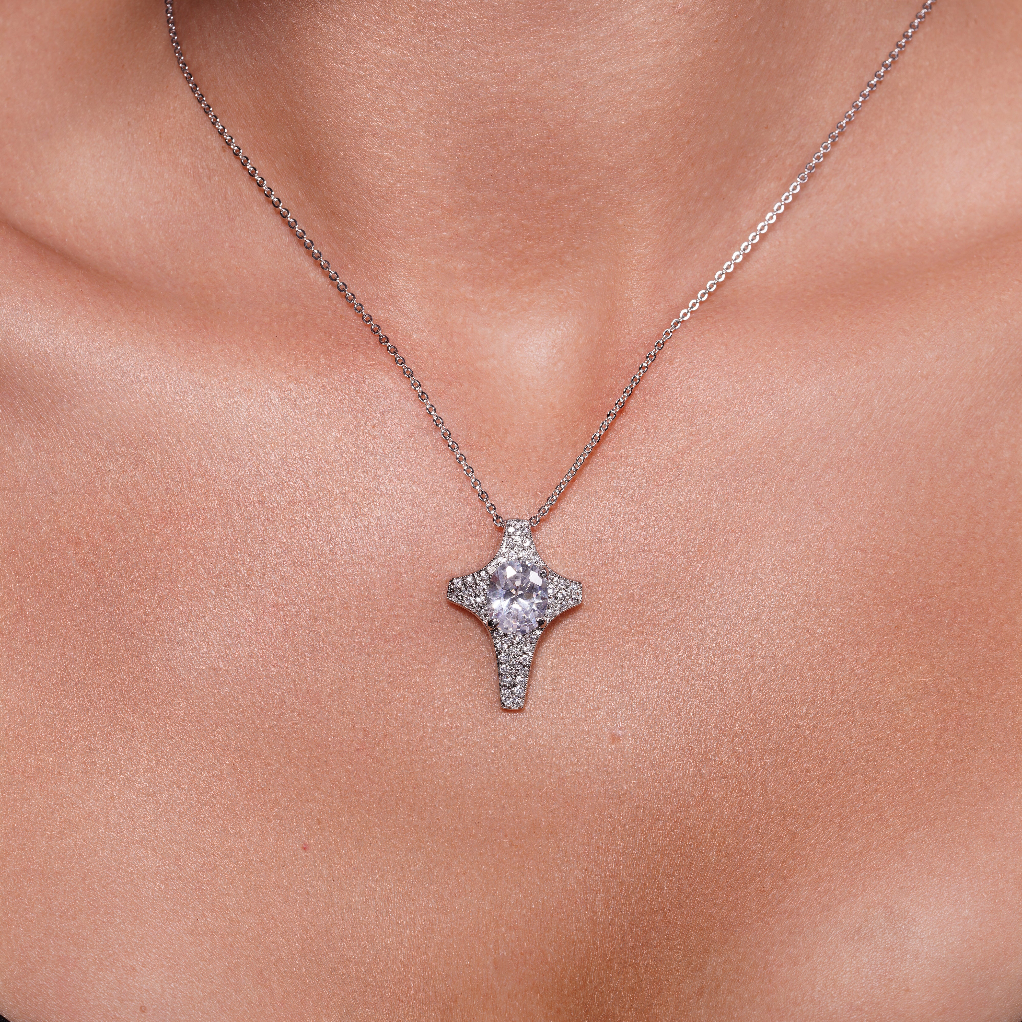 Clearance-Silver 925 Z Rhodium Plated Cross Pendant Necklace - BGP00009