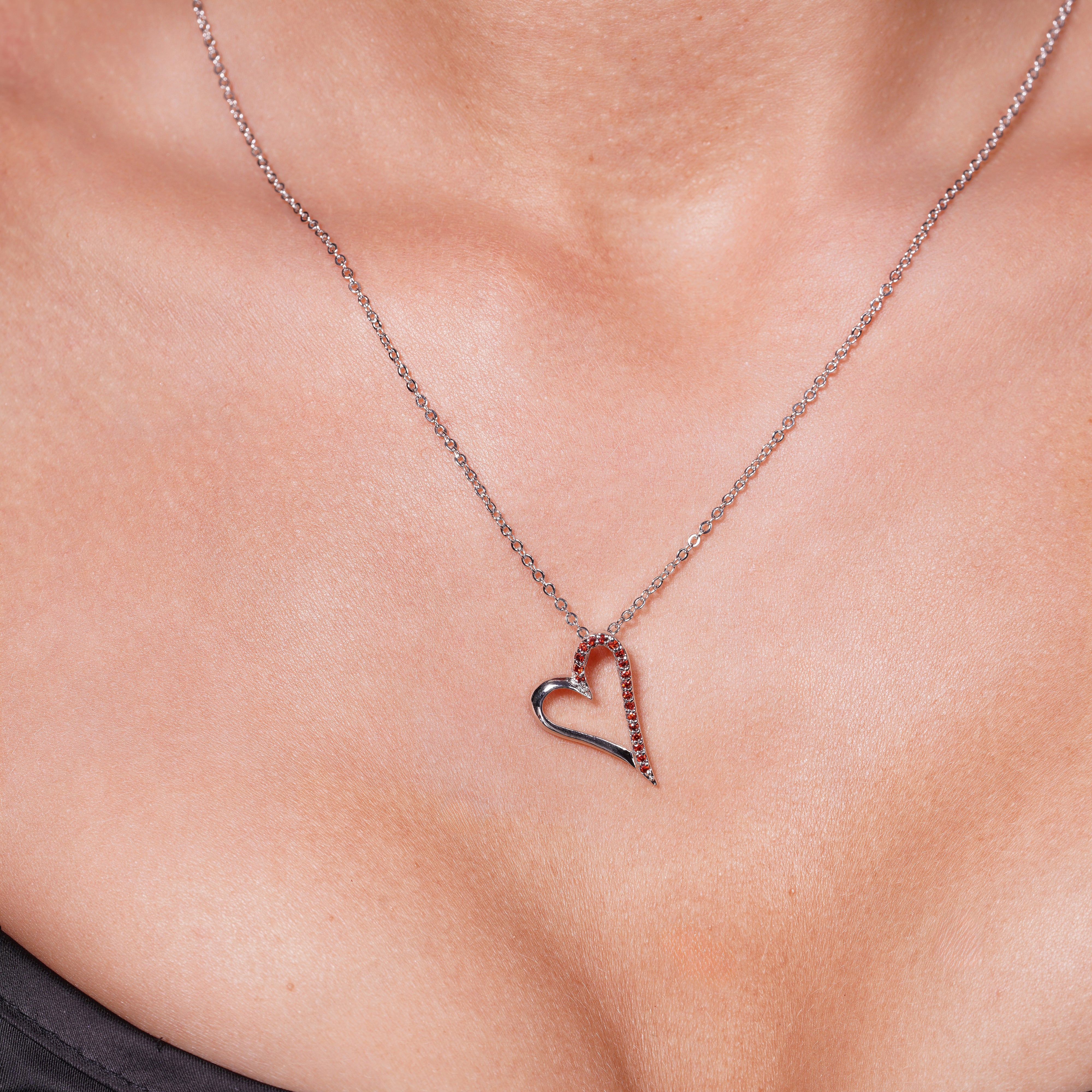 Clearance-Silver 925 Red CZ Rhodium Plated Heart Pendant Necklace - BGP00023