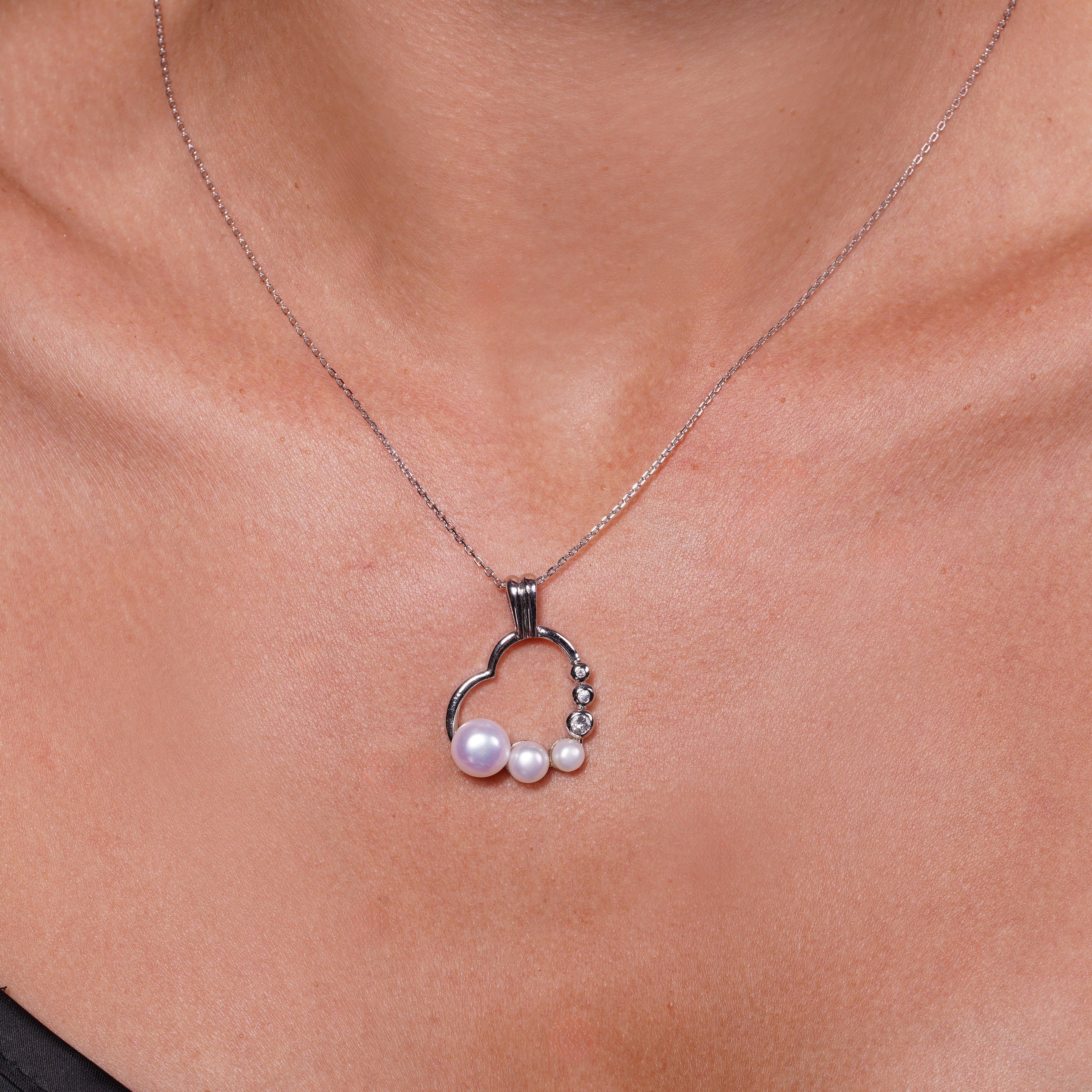 Clearance-Silver 925 Red CZ Rhodium Plated Pearl Heart Pendant Necklace - BGP00097