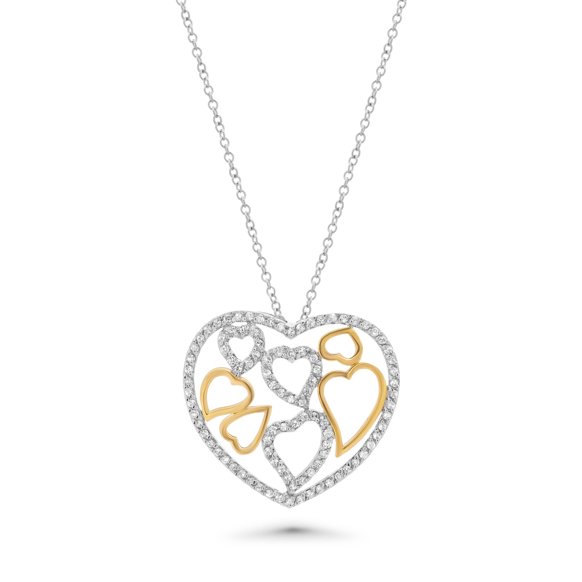 Clearance-Silver 925 Clear CZ Rhodium Plated Multi Heart Pendant Necklace - BGP00098