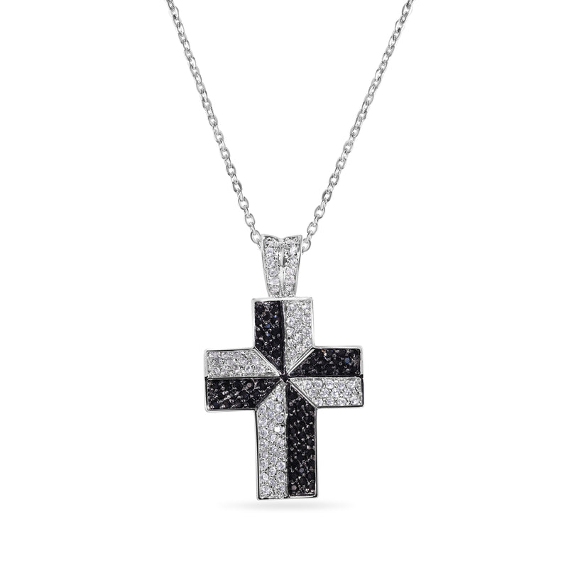 Closeout-Silver 925 Black and Clear CZ Black Rhodium Plated Cross Pendant Necklace - BGP00140