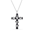 Clearance-Silver 925 Rhodium Plated Cross Black and Clear Multi-shape CZ Necklace - BGP00341