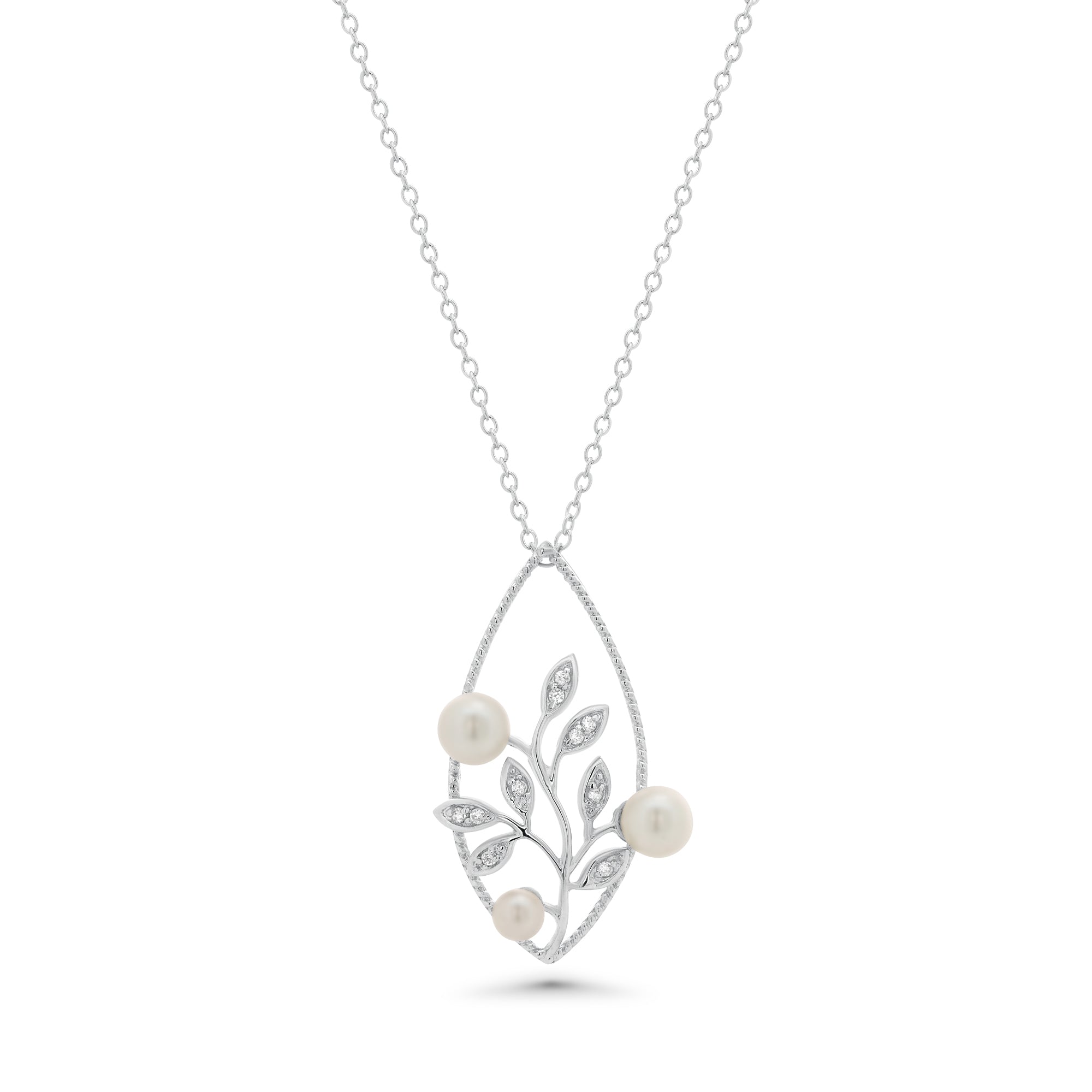 Clearance-Rhodium Plated 925 Sterling Silver Pearl Flower Pendant Necklace - BGP00479