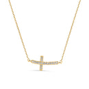 Collar de plata 925 chapado en oro con cruz lateral curvada y circonita cúbica - BGP00647