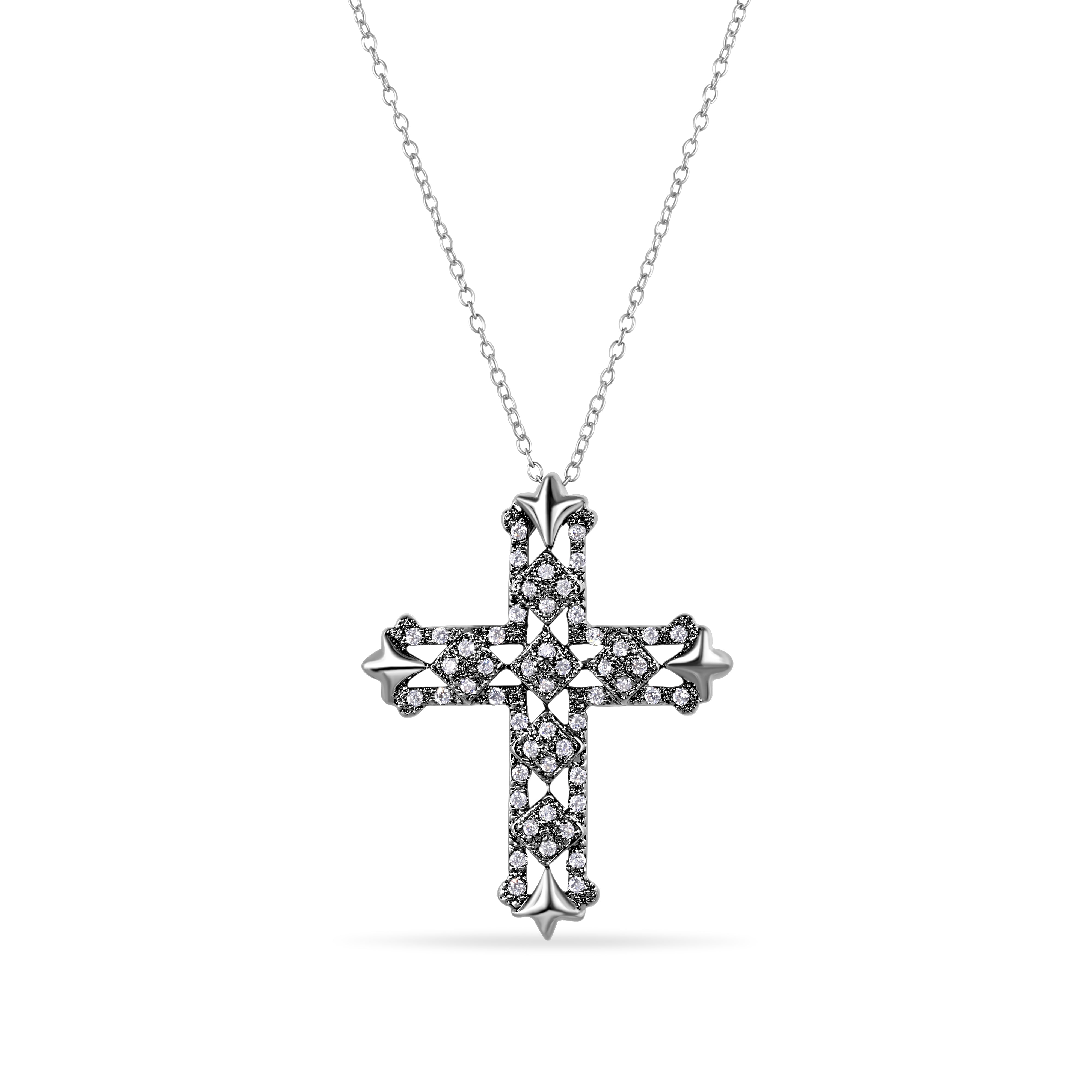 Clearance - Silver 925 Black Rhodium Plated CZ Cross Necklace - BGP00687-BLK