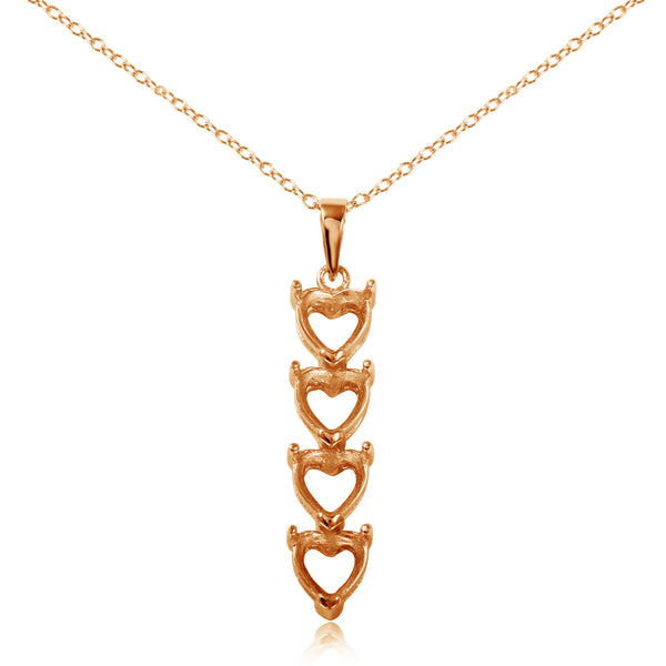 Rose Gold Plated 925 Sterling Silver Personalized 4 Heart Drop Mounting Necklace - BGP00782RGP