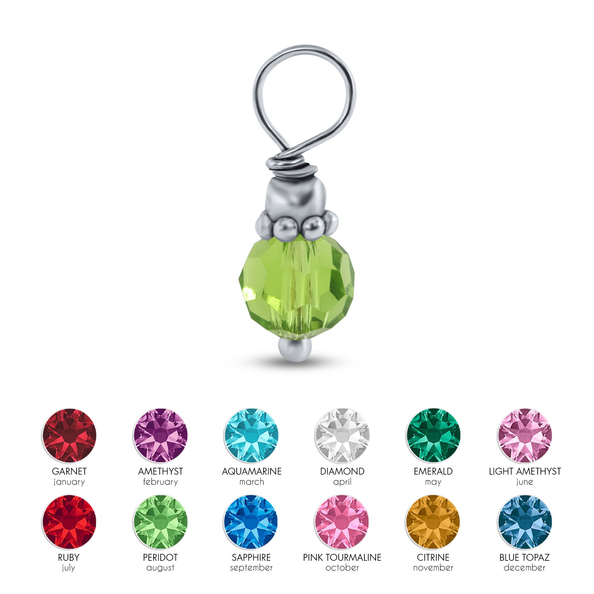 Rhodium Plated 925 Sterling Silver Crystal Birthstone Charm Pendant - BGP00819