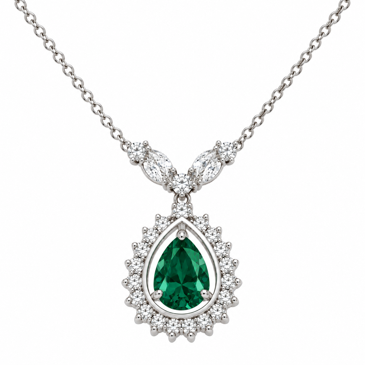 Rhodium Plated 925 Sterling Silver CZ Tear Drop Birthstone Pendant Necklace - BGP00830