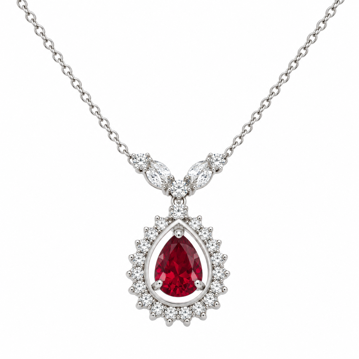 Rhodium Plated 925 Sterling Silver CZ Tear Drop Birthstone Pendant Necklace - BGP00830
