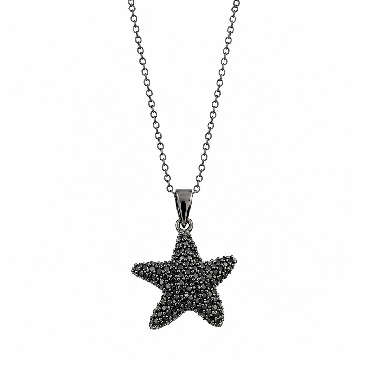 Black Rhodium Plated 925 Sterling Silver Black CZ Starfish Pendant Necklace - BGP00852