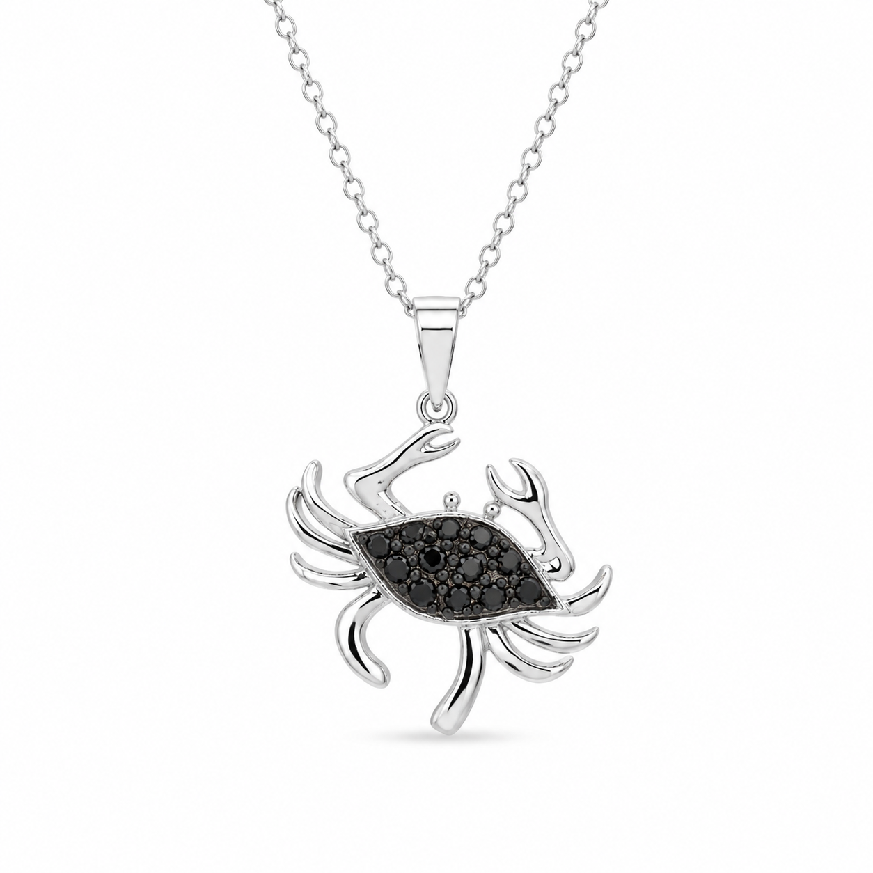 RhodiumPlated 925Sterling Silver Black CZ Crab Pendant Necklace - BGP00861
