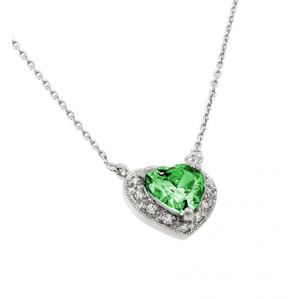 Collar de plata de ley 925 rodiada con circonitas y piedra de nacimiento en forma de corazón - BGP00911