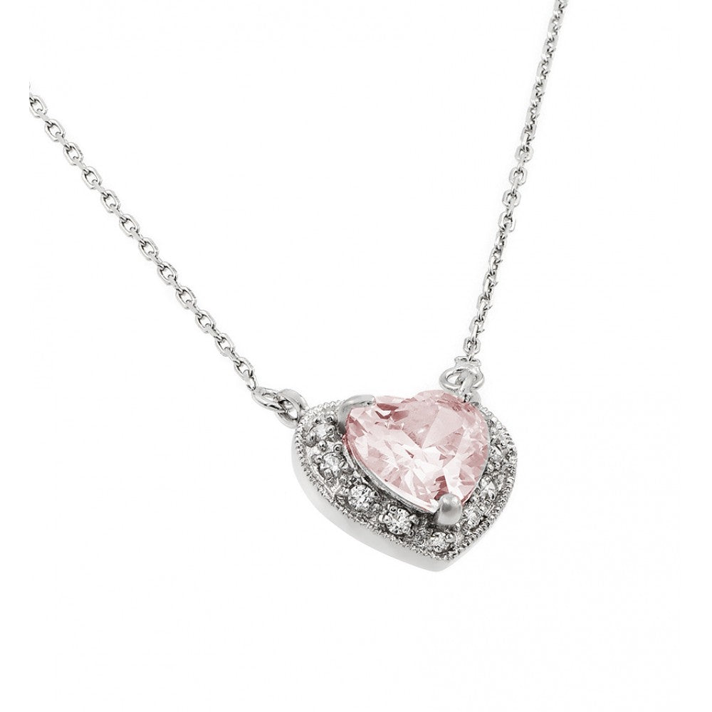 Collar de plata de ley 925 rodiada con circonitas y piedra de nacimiento en forma de corazón - BGP00911