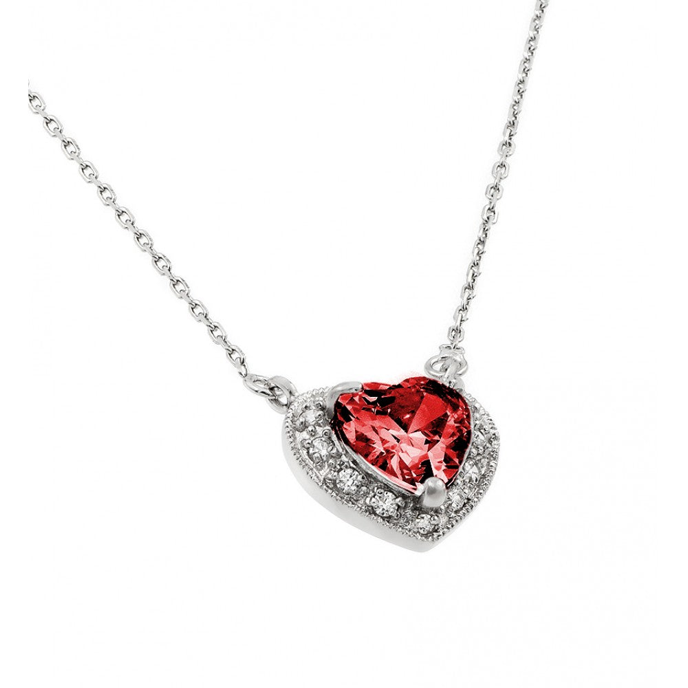 Collar de plata de ley 925 rodiada con circonitas y piedra de nacimiento en forma de corazón - BGP00911