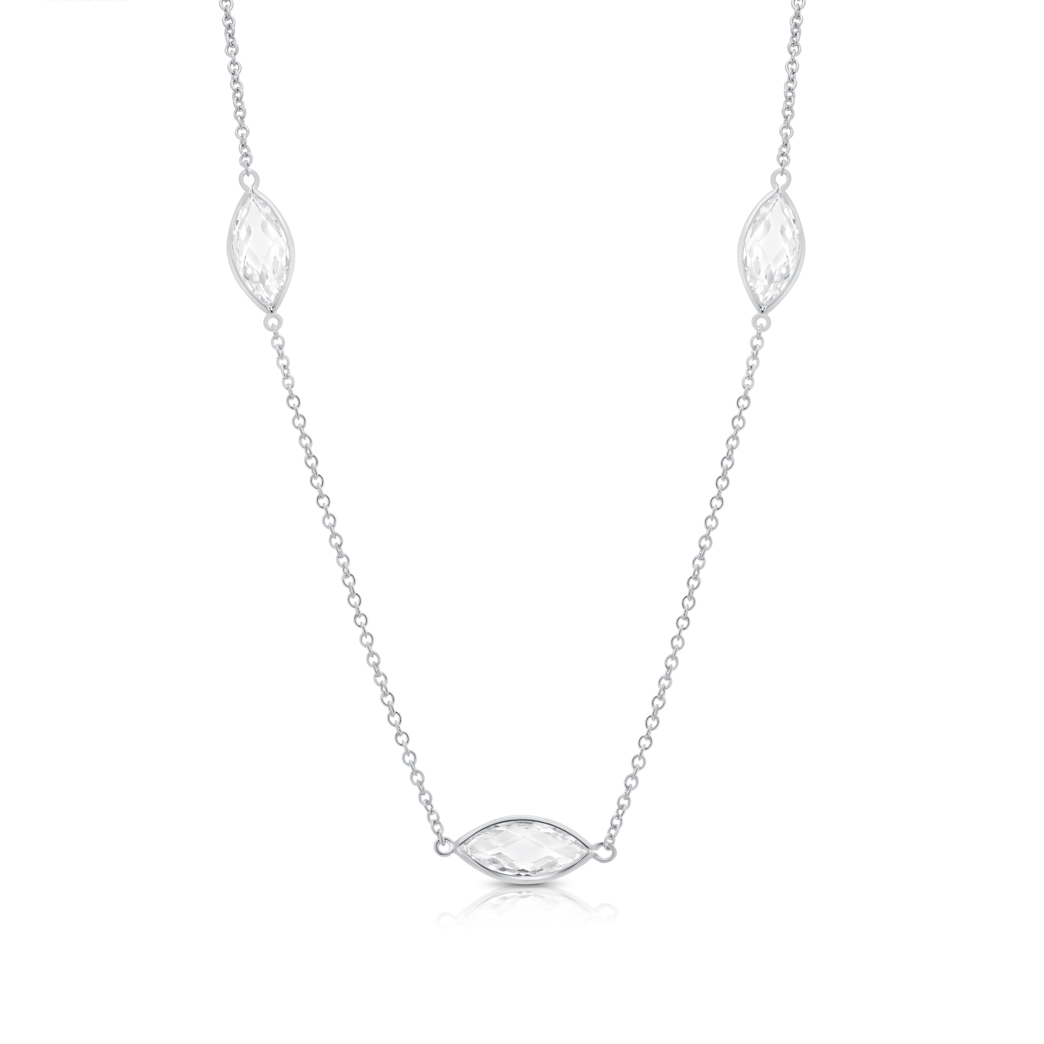 Silver 925 Rhodium Plated Clear CZ Marquise Shaped Pendant Necklace - BGP00978