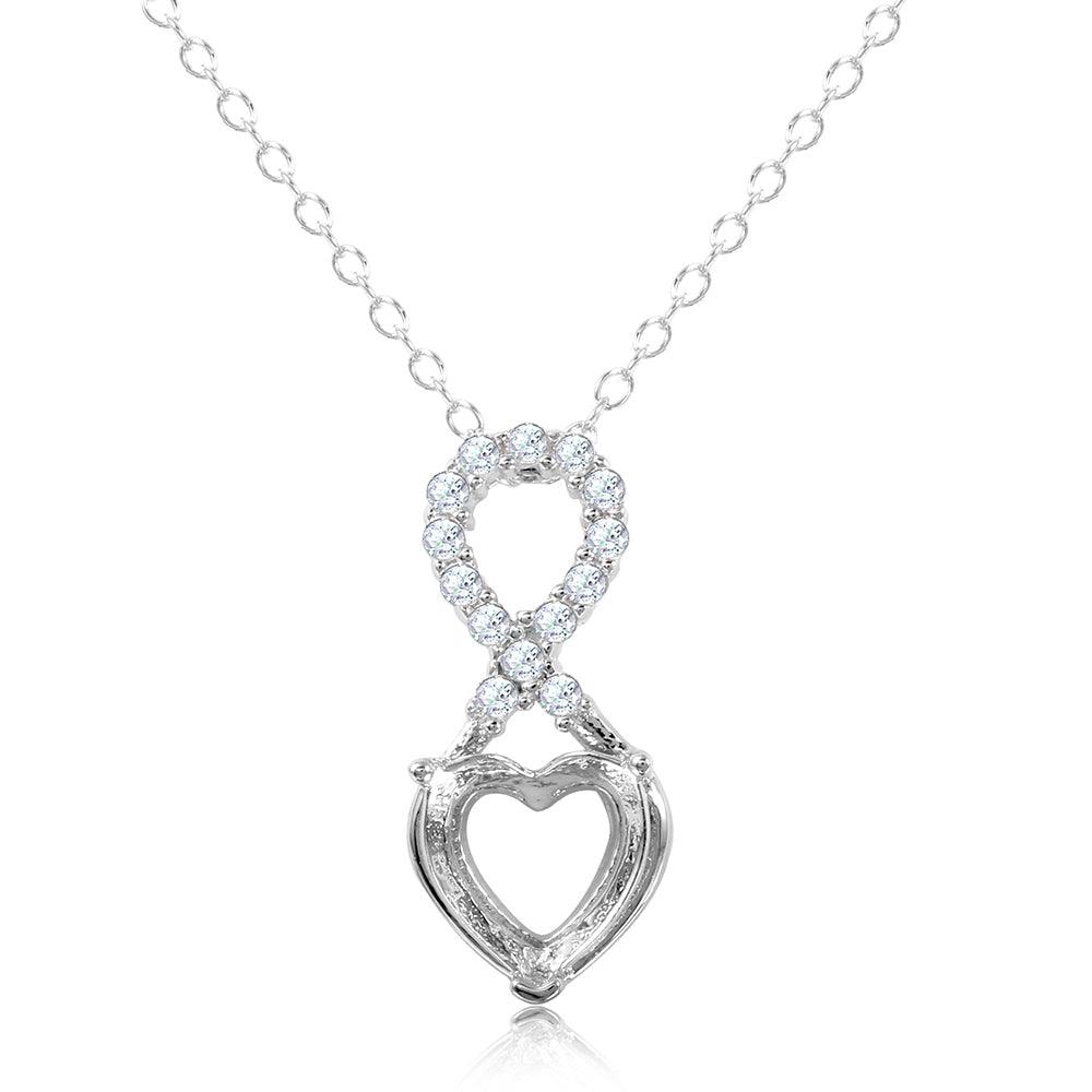 Collar de plata de ley 925 rodiada con lazo personalizado y dos corazones - BGP01383RHD