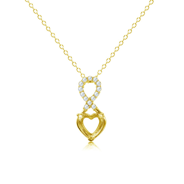 Gold Plated 925 Sterling Silver Personalized Infinity Drop Heart Mounting Necklace with CZ - BGP01088GP